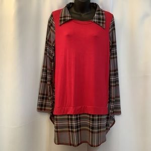 Emerald Tunic Women’s Large Long Sleeve Plaid 2 In 1 Red